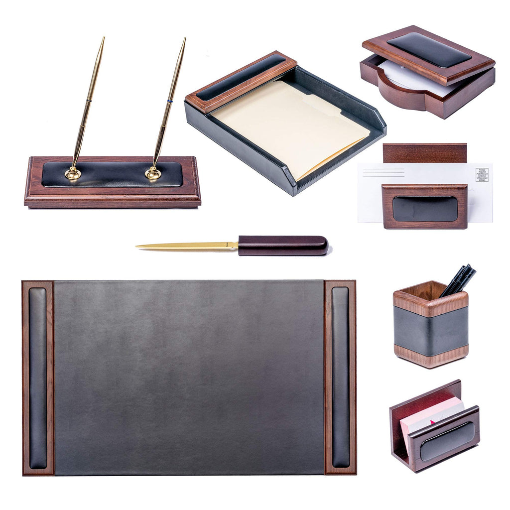 Wood & Leather Desk Set 8 Piece L76141