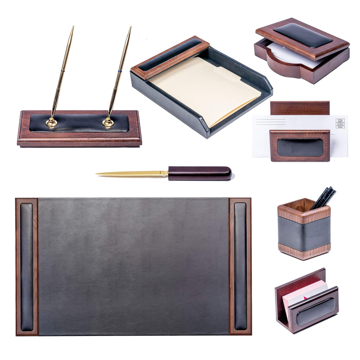 Wood & Leather Desk Set 8 Piece L76141