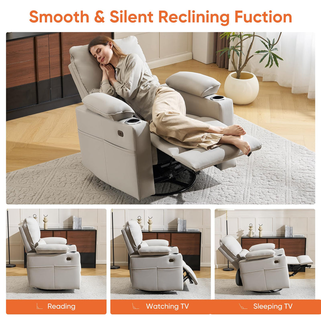 Oversized Power Swivel Rocker Recliner with Heating and Massage, Faux Leather, Grey R75185