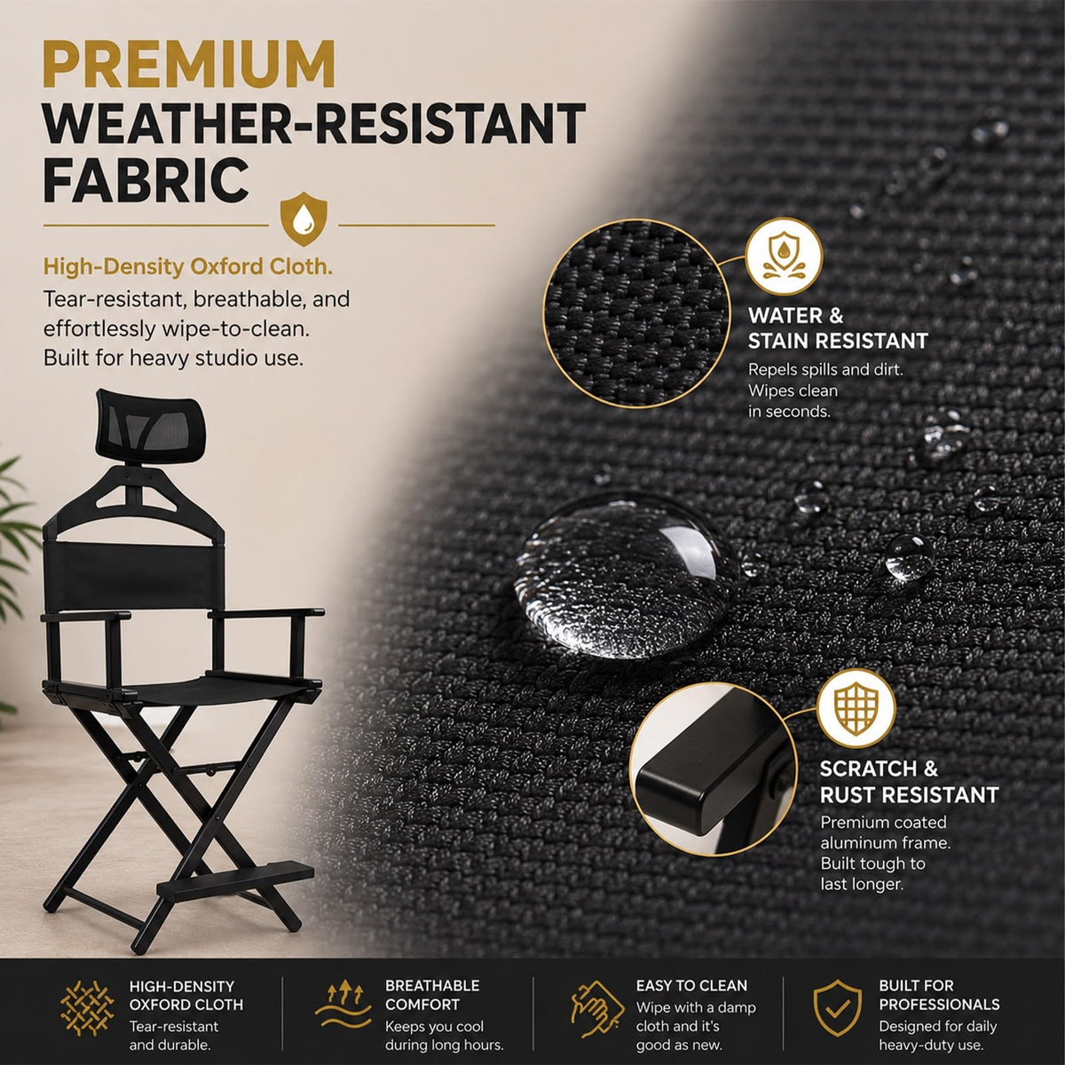 Gold Extra Tall Foldable Makeup Chair C446