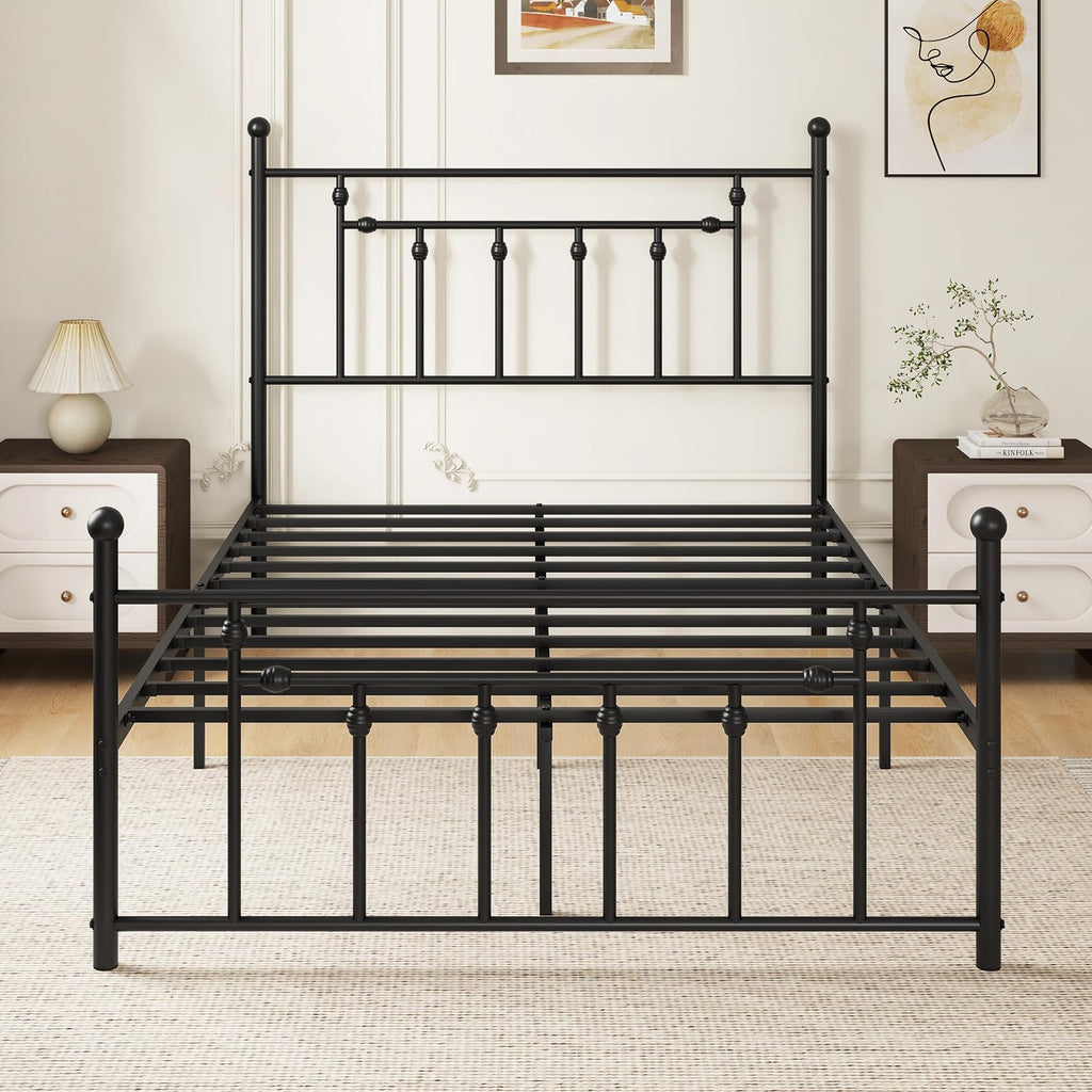 Black Full Size Metal Bed Frame with Headboard & Footboard H565