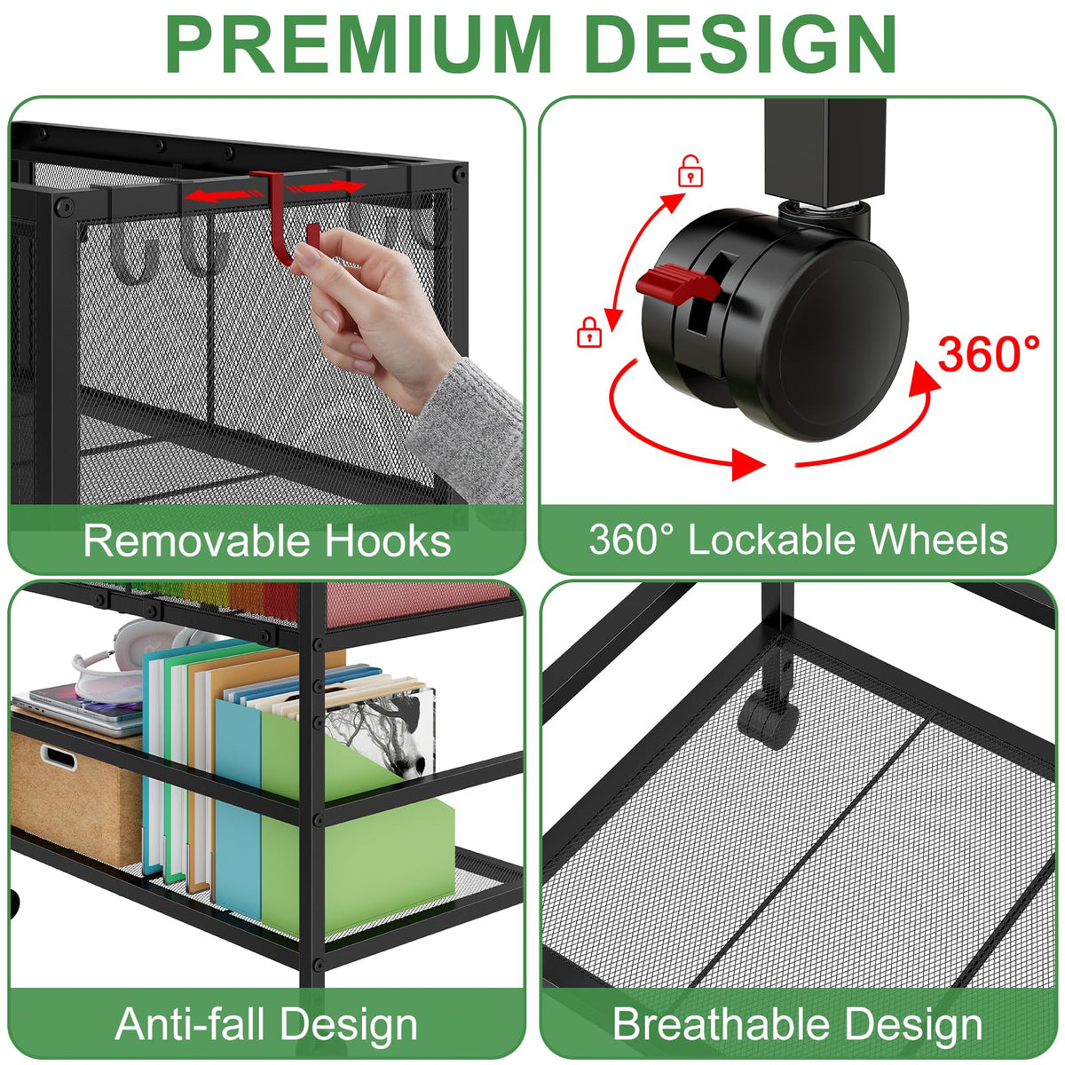 Black 2-Tier Rolling Metal File Cart with Storage Shelf G55528
