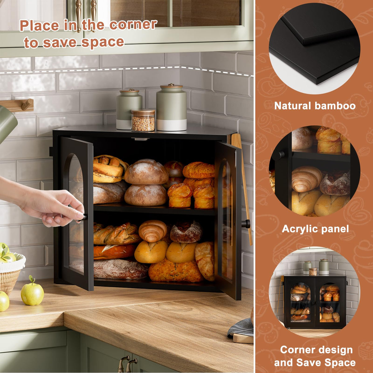 2 Tier Corner Bread Box with Acrylic Door S5711