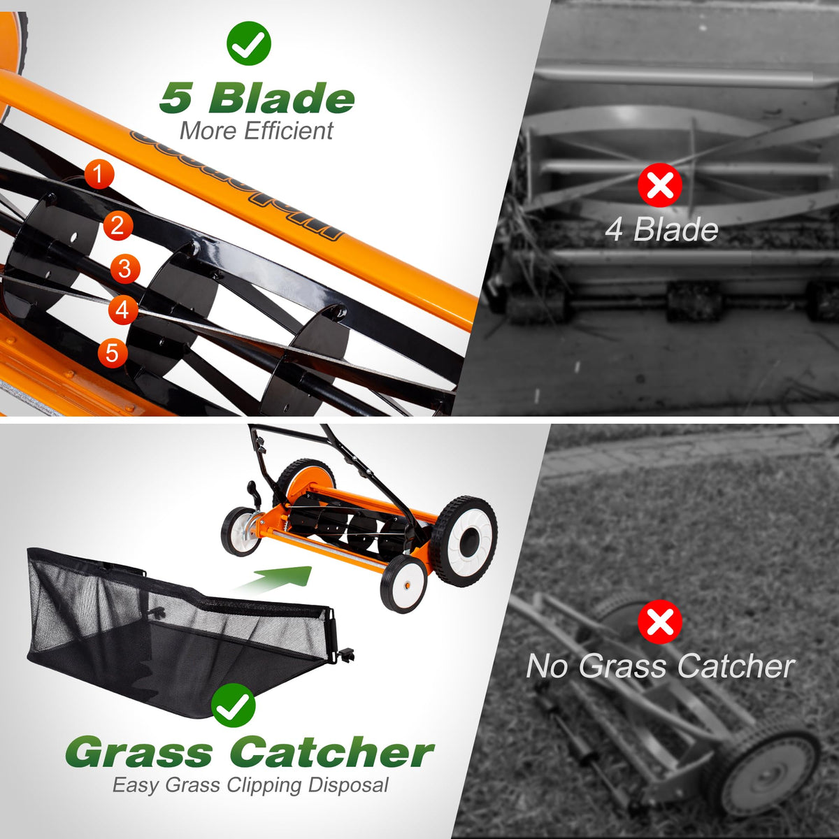 20-Inch 5-Blade Manual Reel Lawn Mower with Grass Catcher H7982