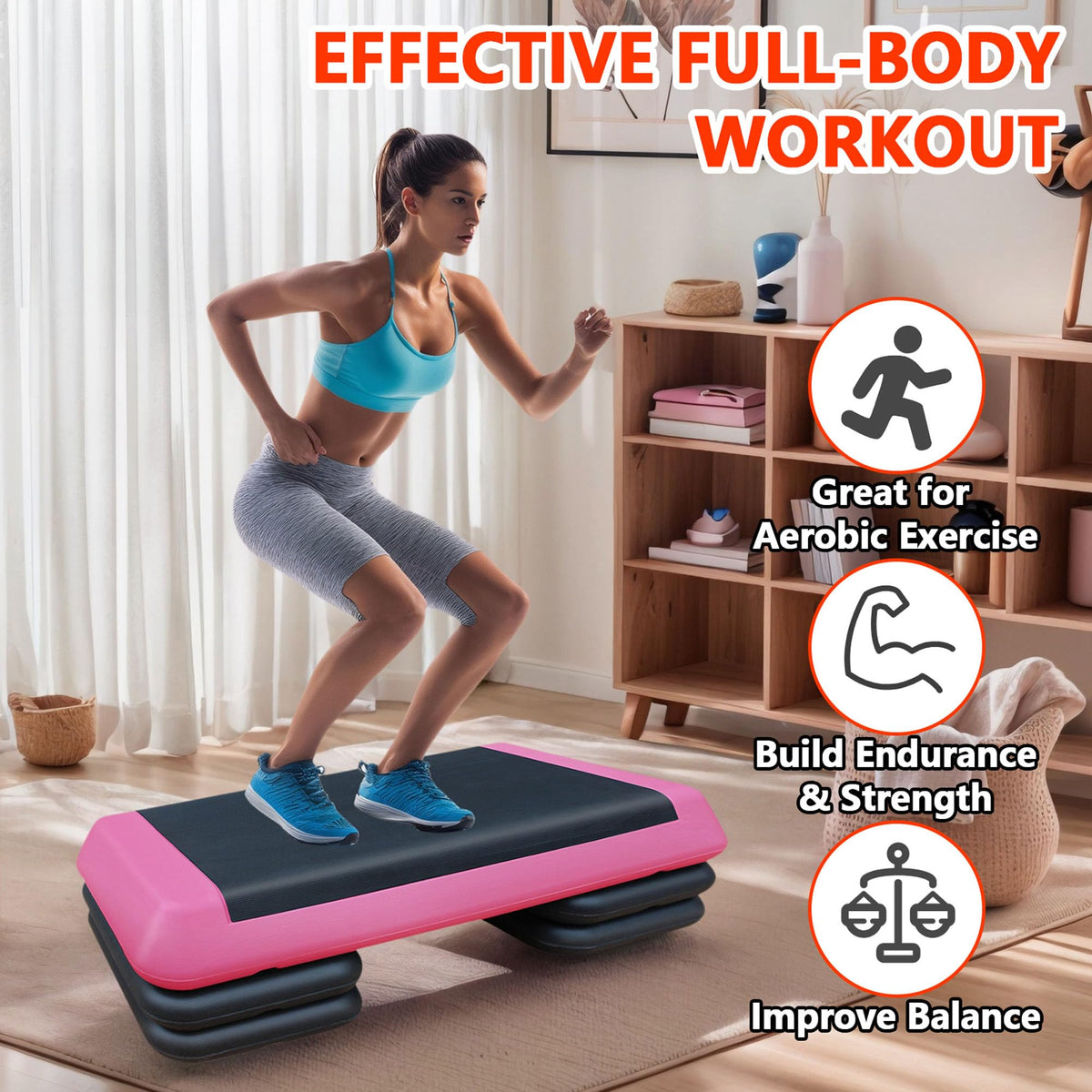 43" Adjustable Aerobic Step Platform with 4 Risers, 550 LBS Capacity F467