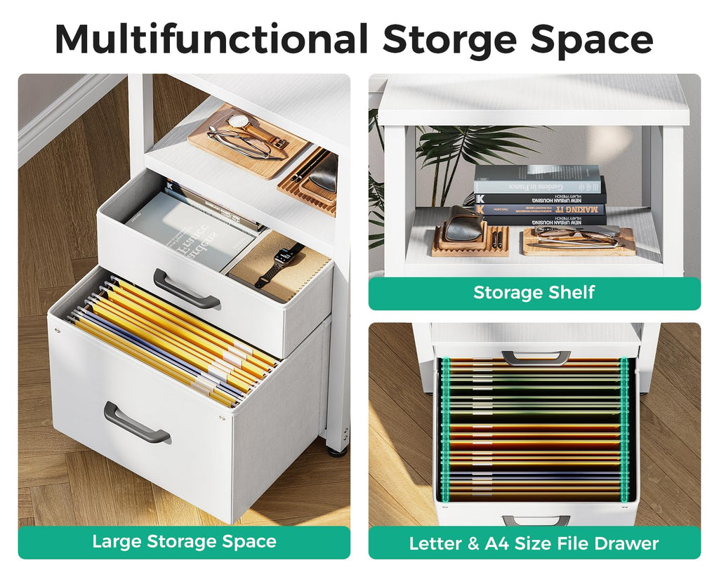 55 Inch L Shaped Office Desk with 6 Drawers White Y81167