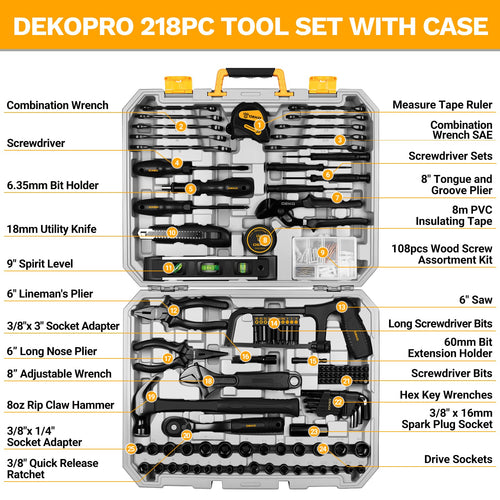 218-Piece General Household Hand Tool Kit with Storage Case M381771