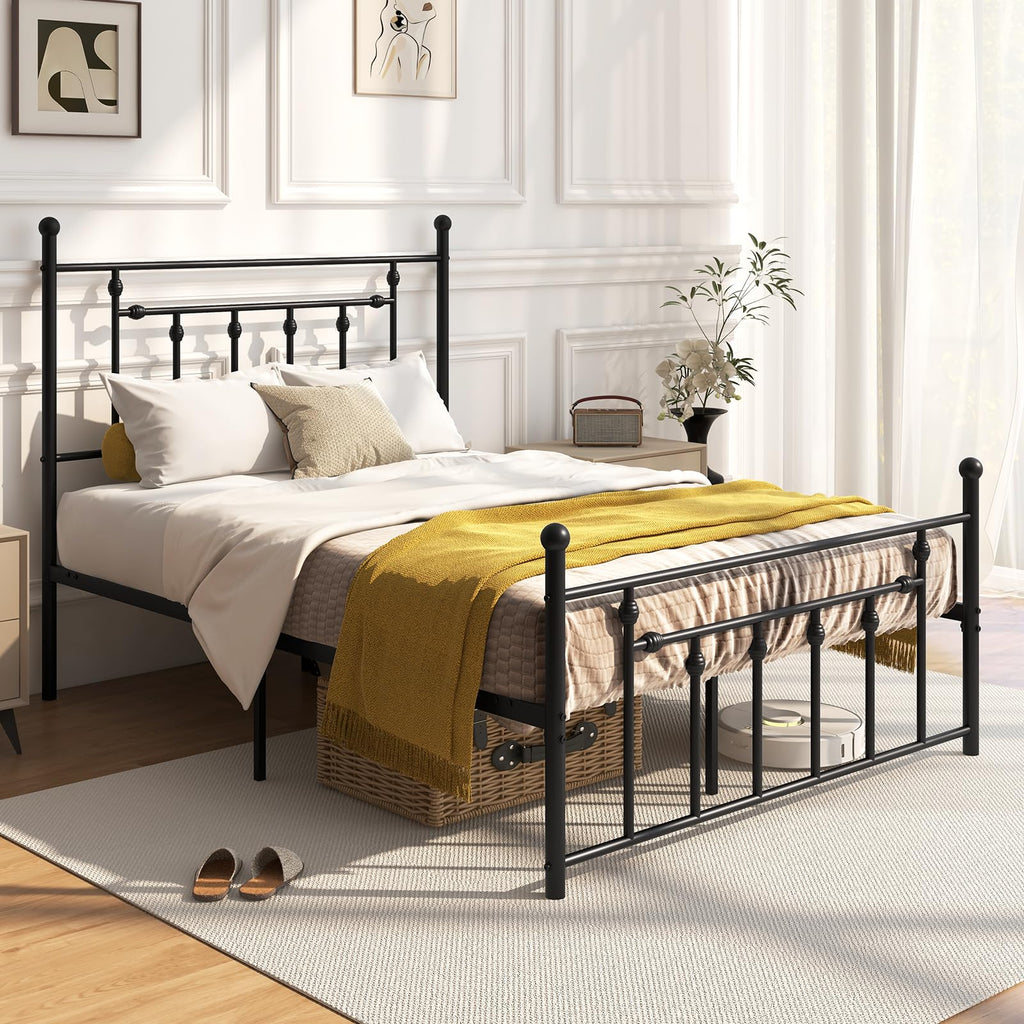 Black Full Size Metal Bed Frame with Headboard & Footboard H565