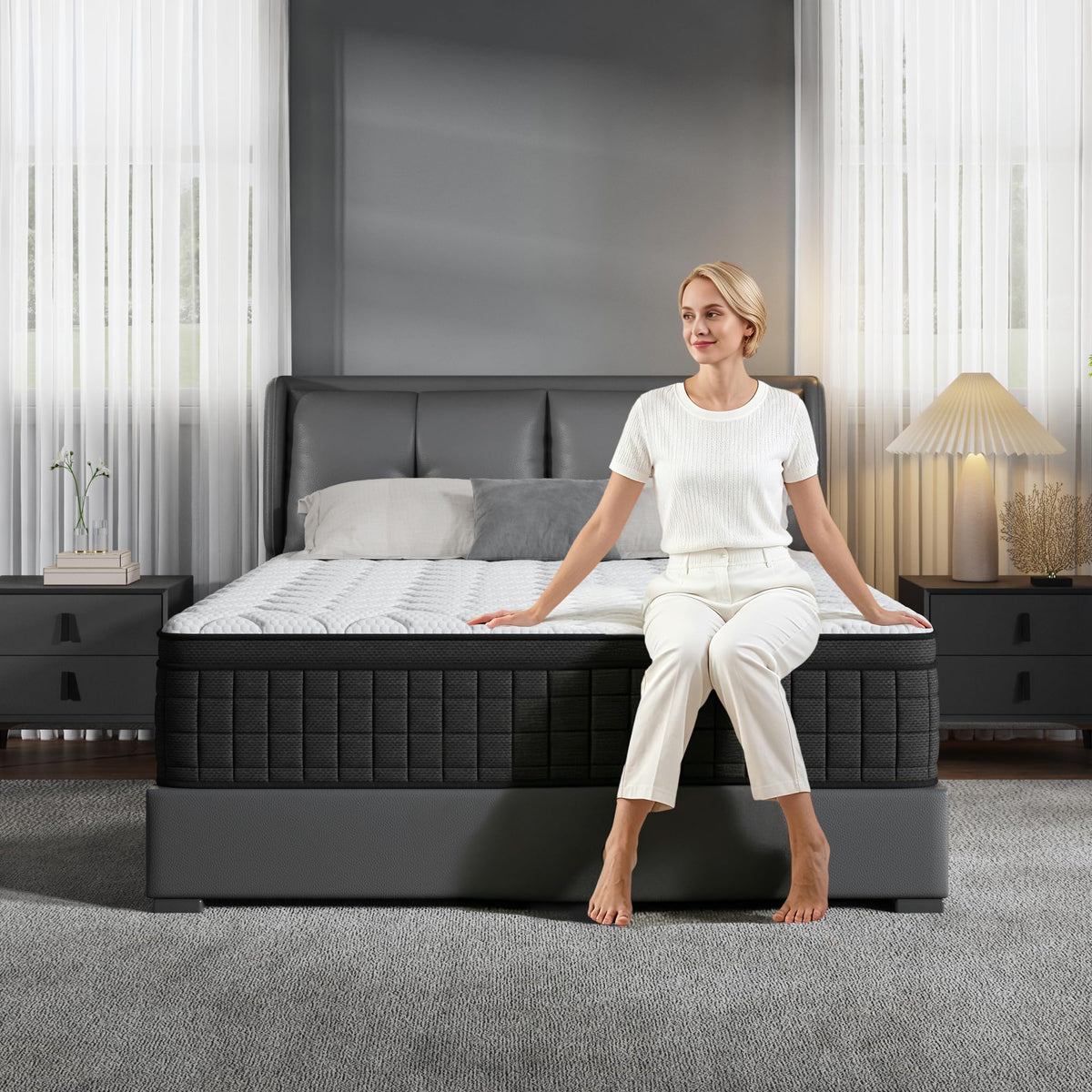 Queen 12 Inch Memory Foam Hybrid Pocket Spring Medium Firm Mattress Q1376
