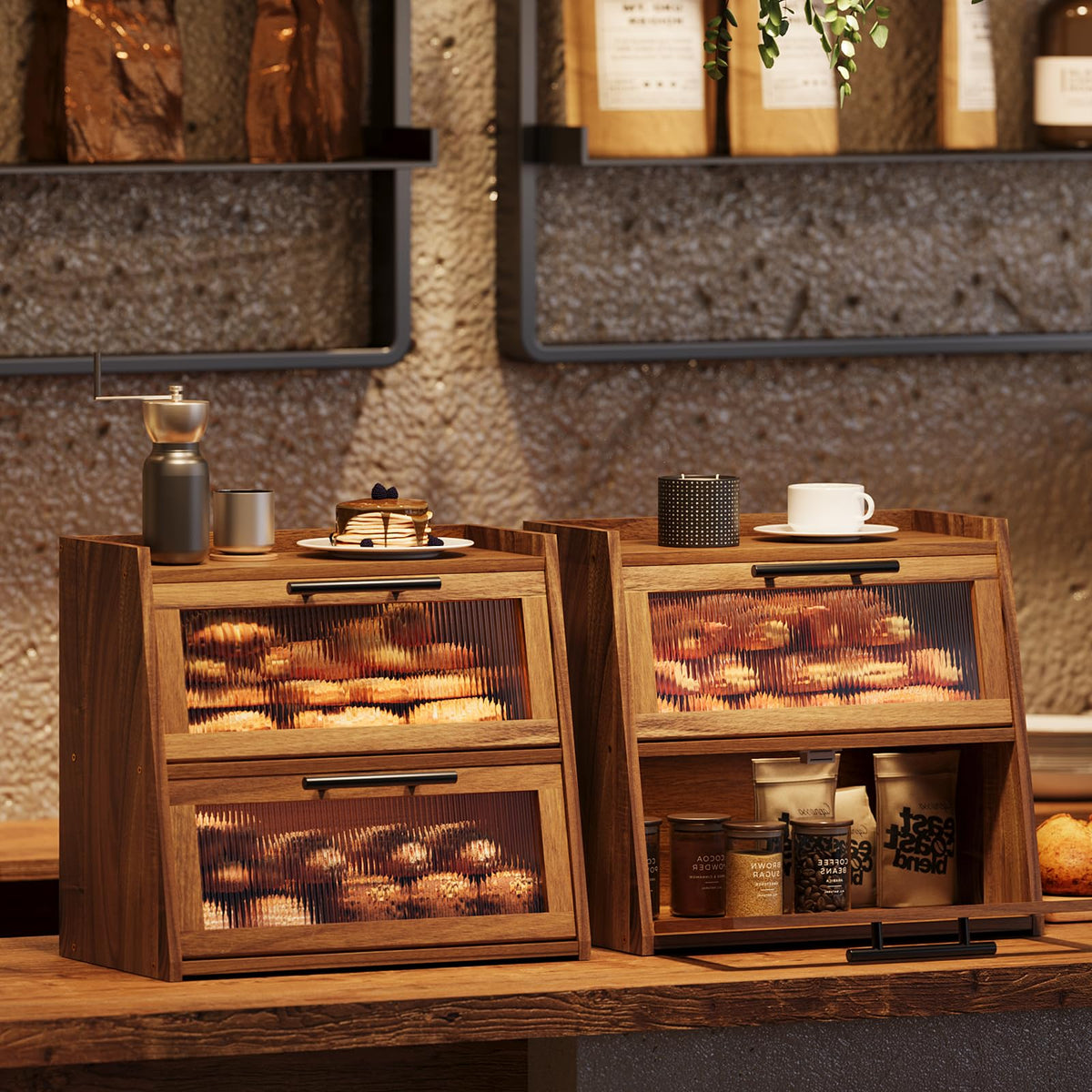 Acacia Wood 2-Layer Bread Box H541256