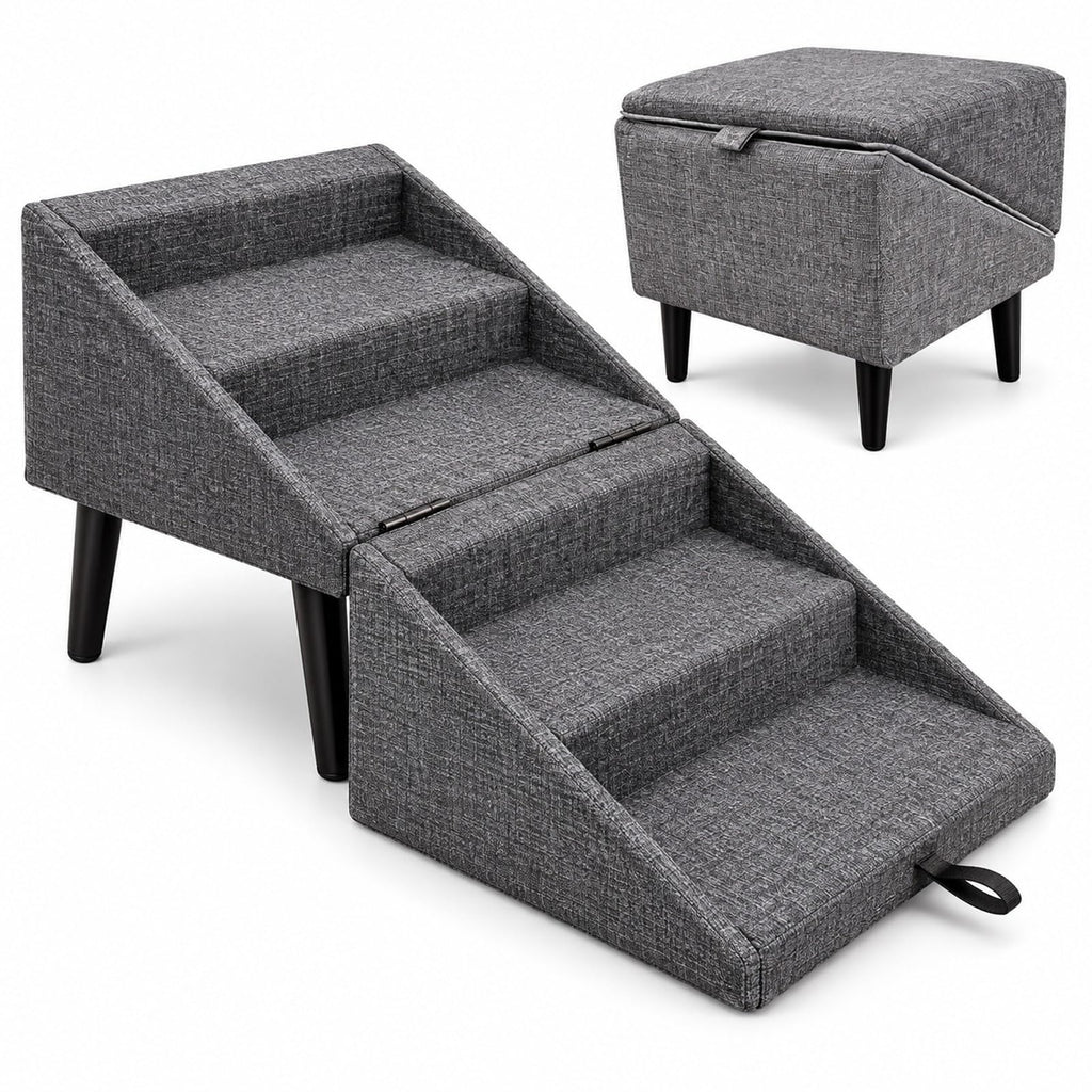 Foldable Dog Stairs Ottoman 2 in 1 Pet Steps with Storage S2836