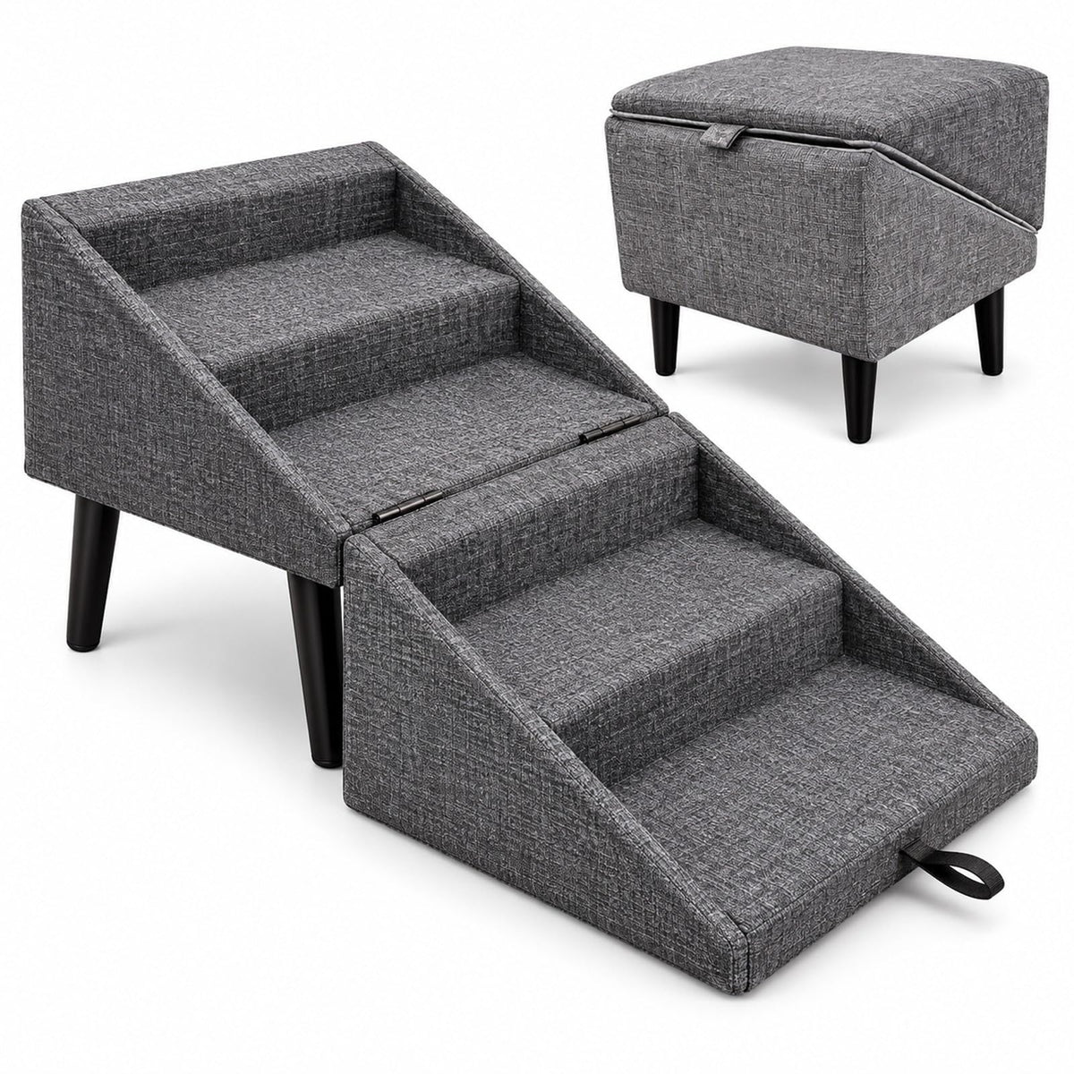 Foldable Dog Stairs Ottoman 2 in 1 Pet Steps with Storage S2836