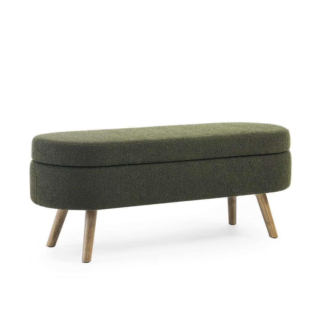 Oval Storage Bench with Rubber Wood Legs Green X5704