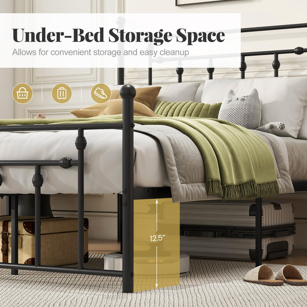Black Full Size Metal Bed Frame with Headboard & Footboard H565