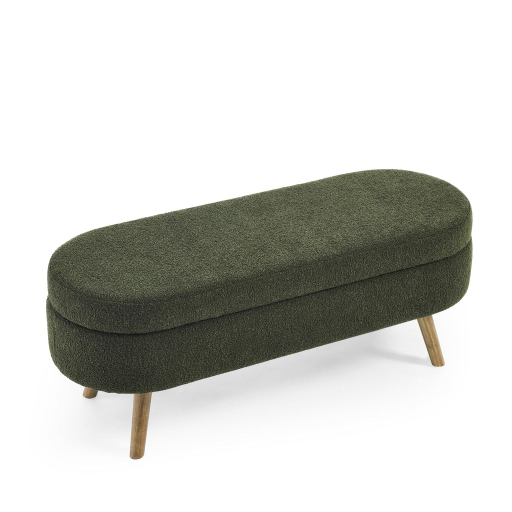 Oval Storage Bench with Rubber Wood Legs Green X5704