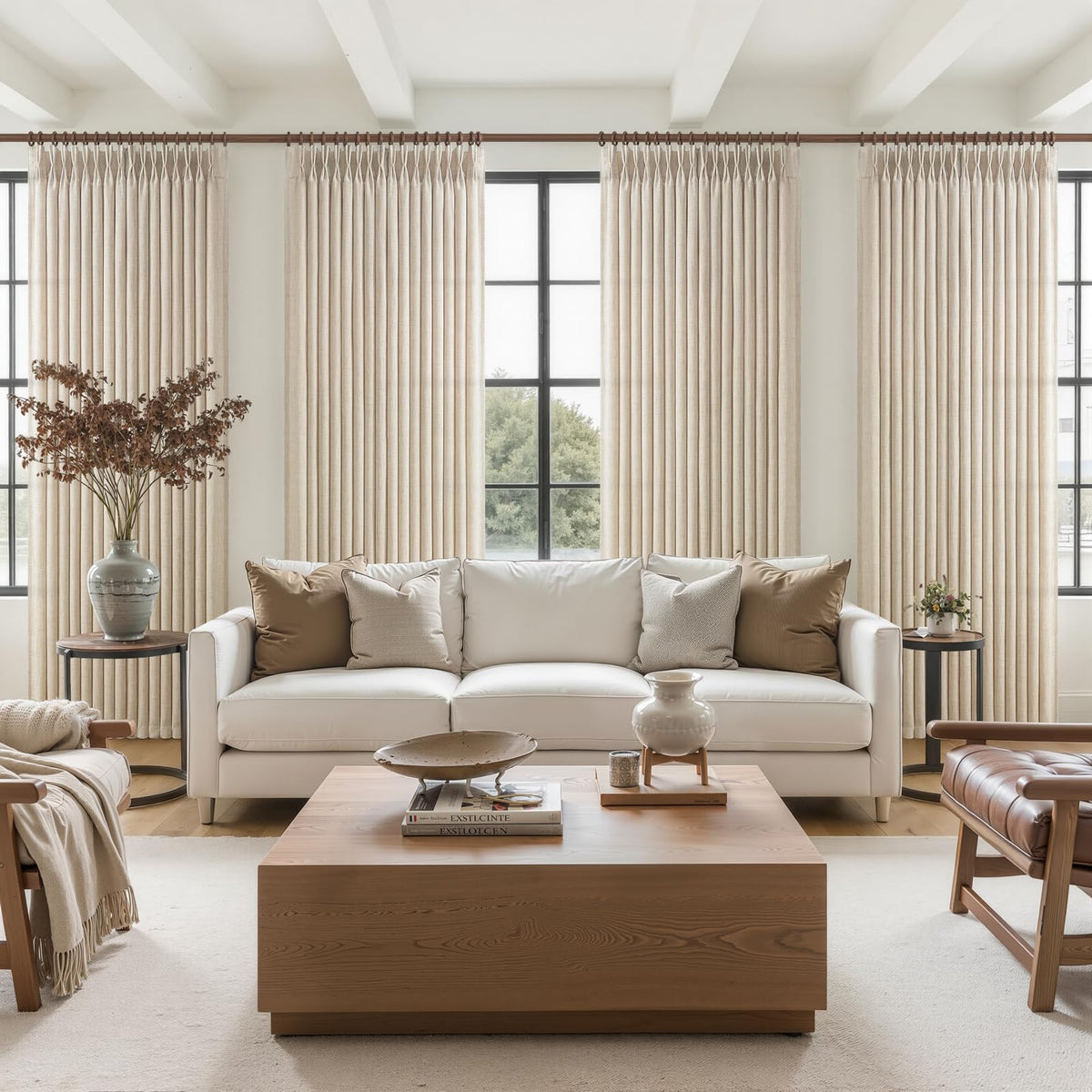 Natural Linen Pleated Curtains 86 Inches Long 50 Inch Wide 2 Panels Set N5769