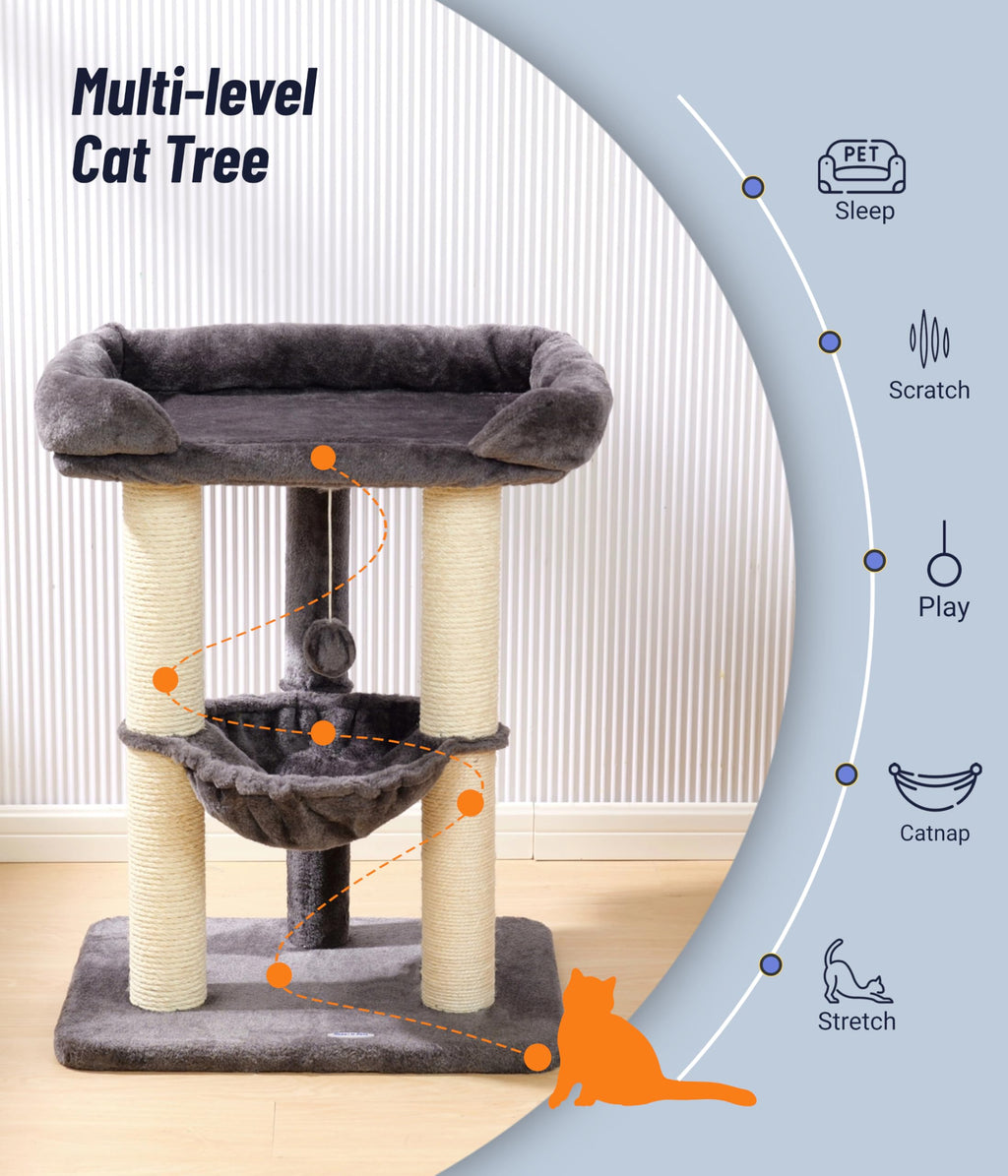 28" Cat Tree with Hammock and Removable Cover U9055