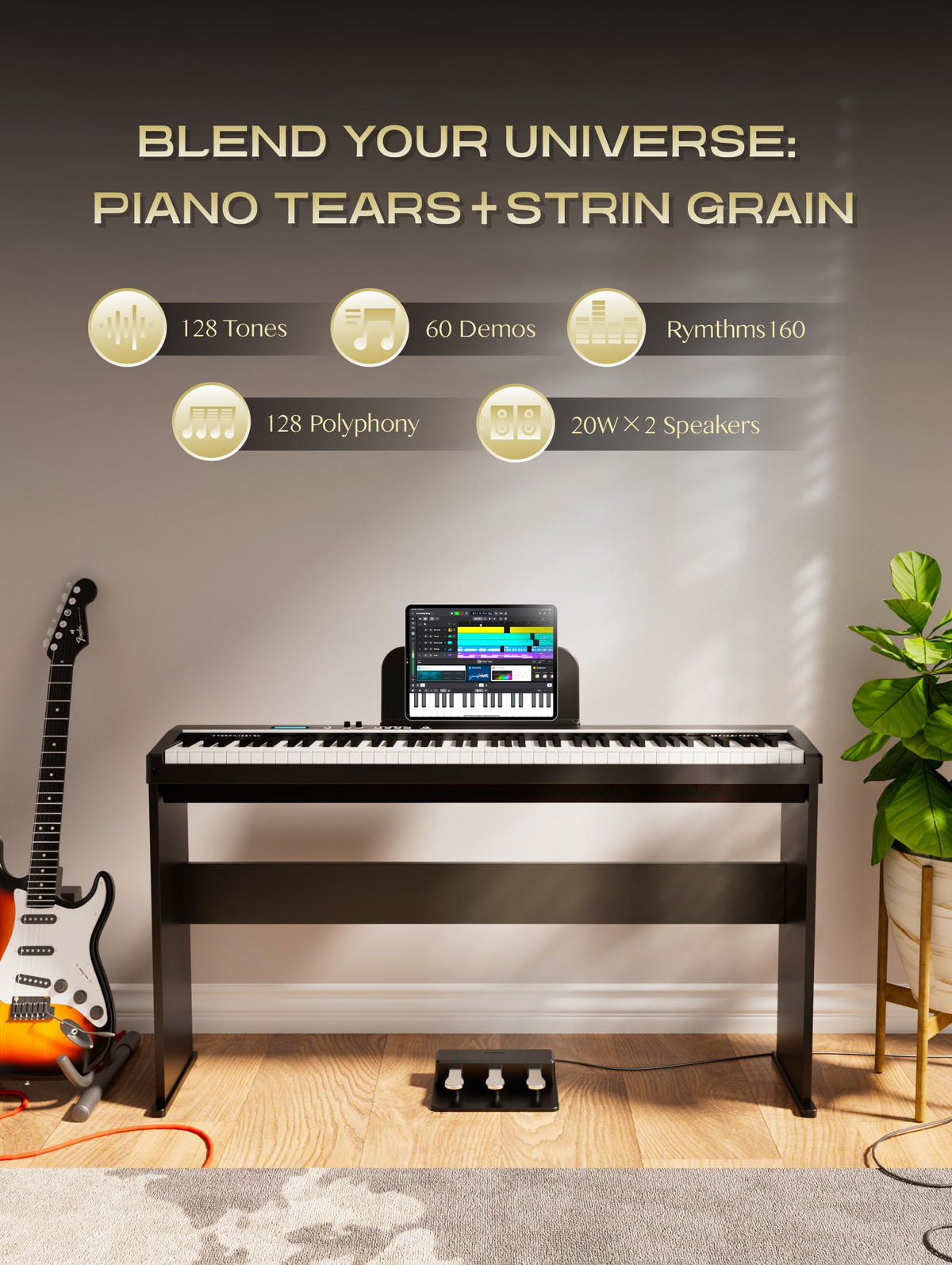 88-Key Weighted Action Digital Piano with Wooden Stand M383