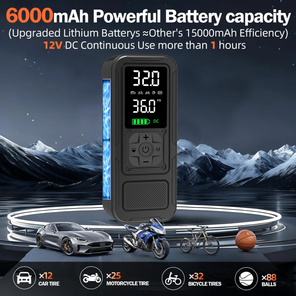 Portable Air Compressor 6000mAh 150PSI Tire Inflator B768
