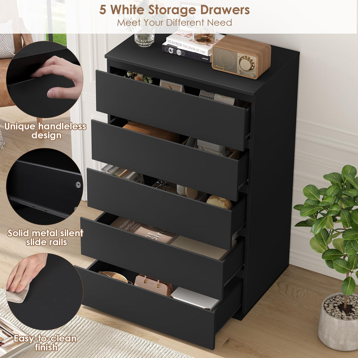 Black 5 Drawer Dresser F77909