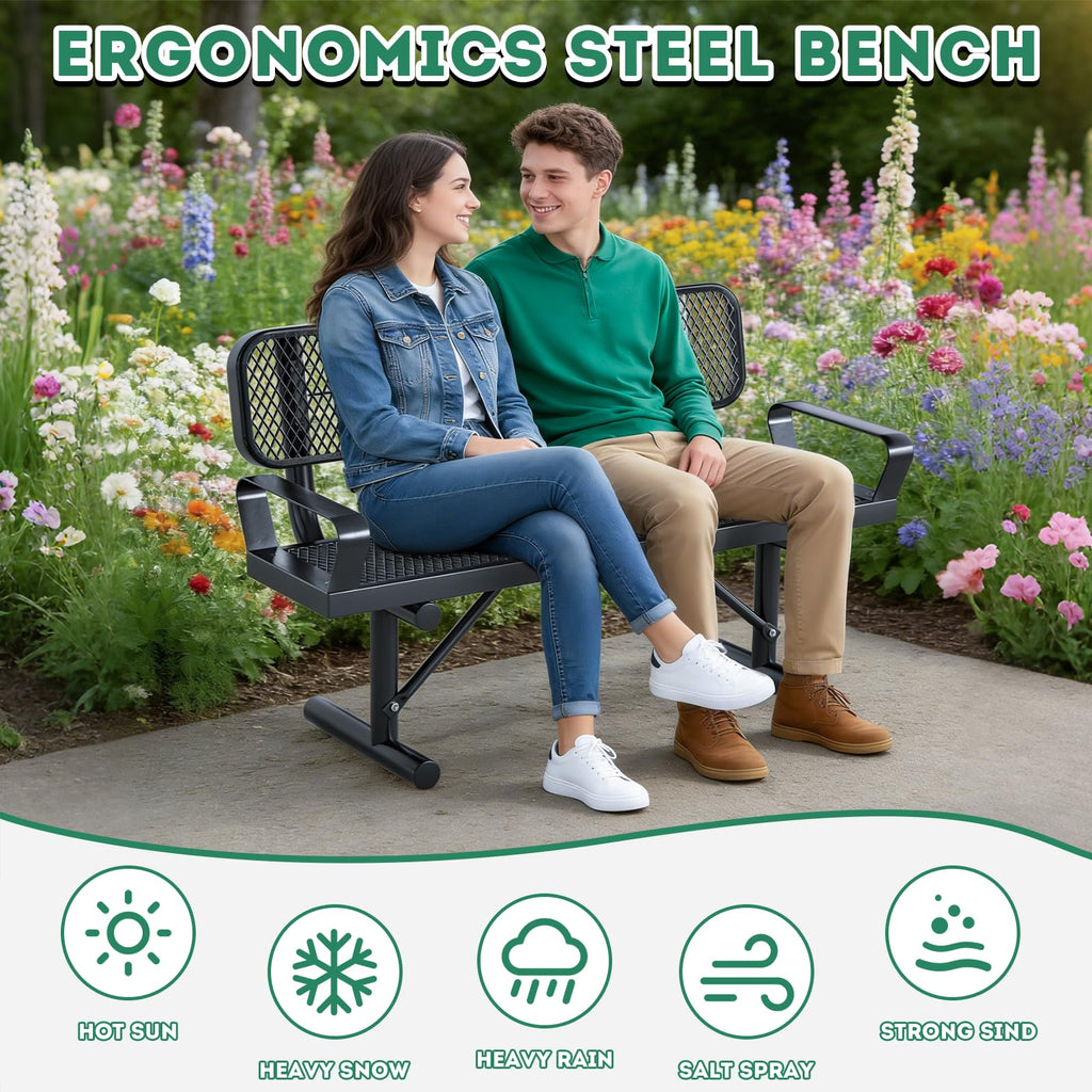 4FT Black Metal Garden Bench with Backrest O57161