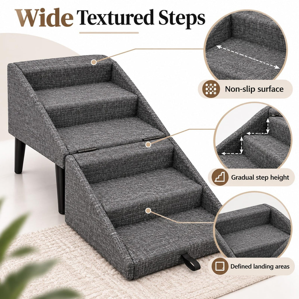 Foldable Dog Stairs Ottoman 2 in 1 Pet Steps with Storage S2836