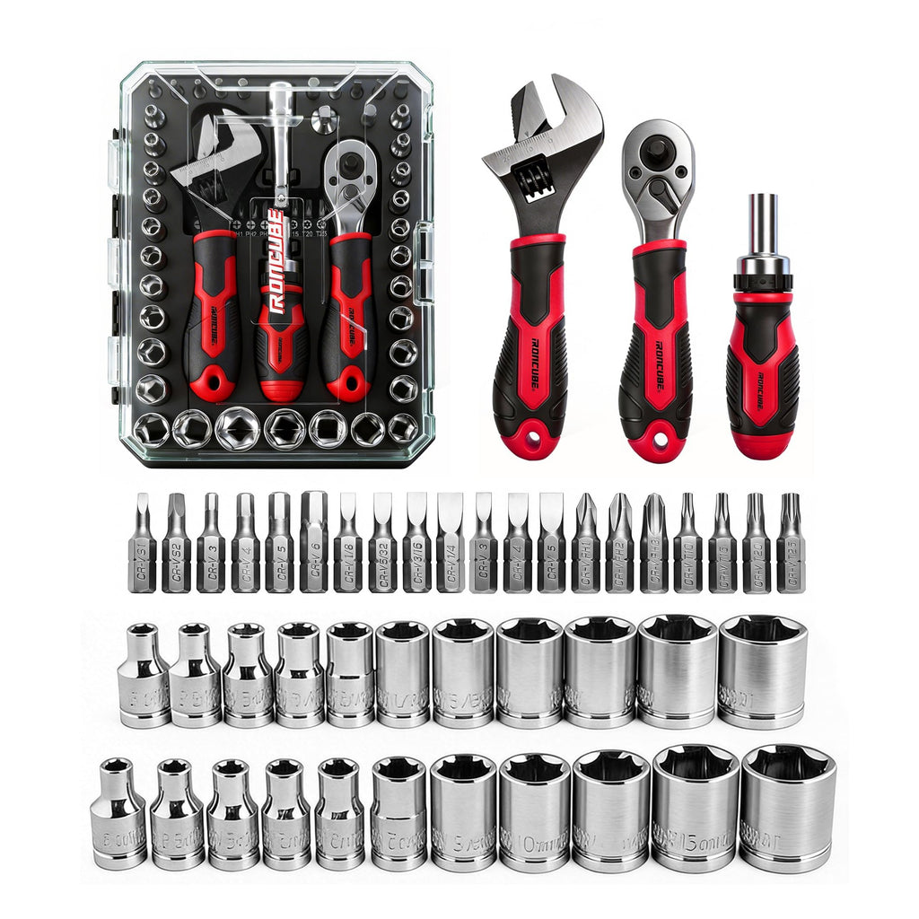 53-Piece Socket Ratchet Wrench Set with Ratcheting Screwdriver T8396