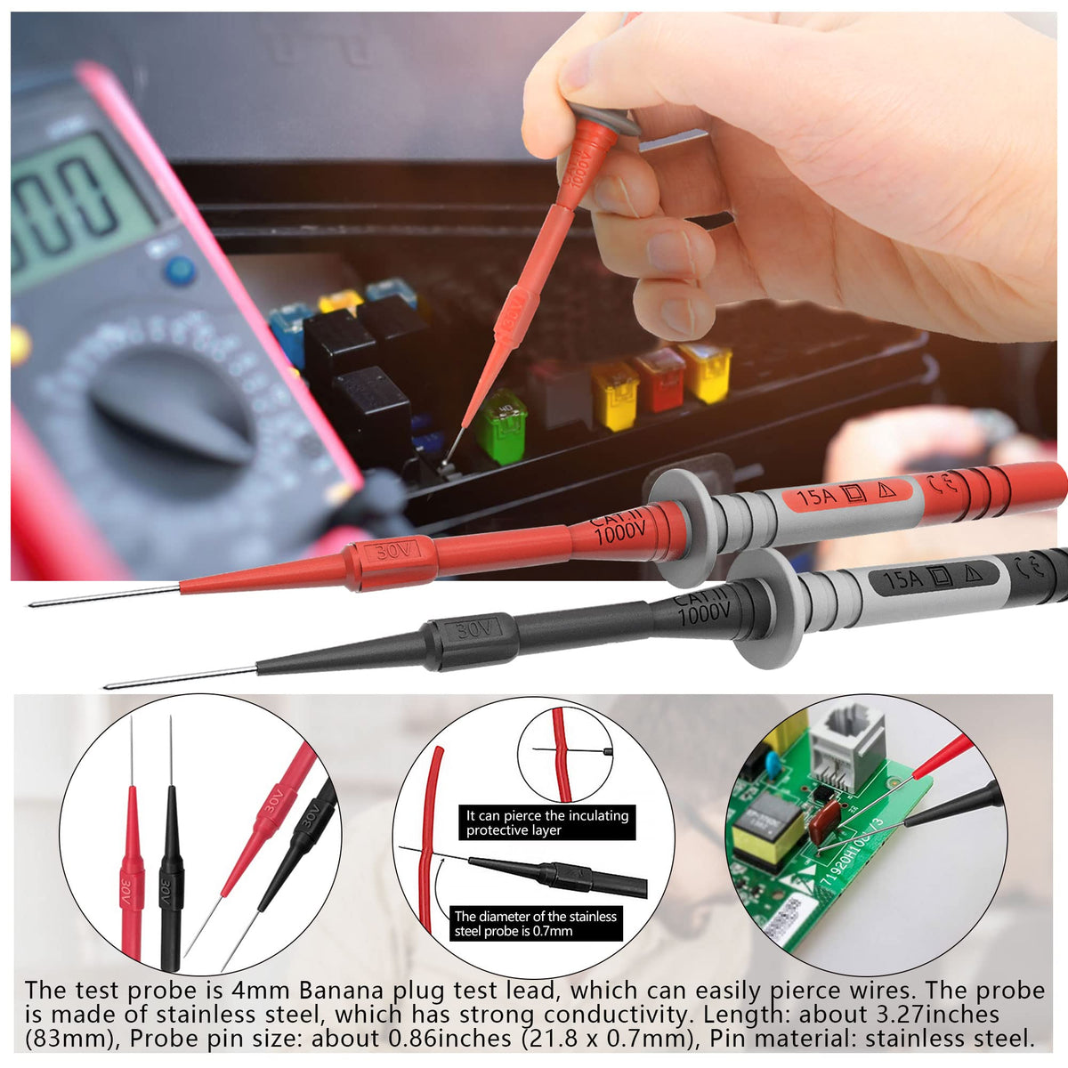 4mm Banana Plug Test Leads with Alligator Clips W296