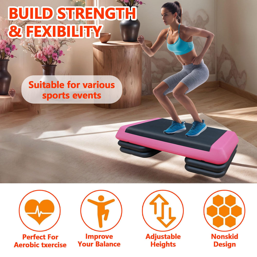 43" Adjustable Aerobic Step Platform with 4 Risers, 550 LBS Capacity F467