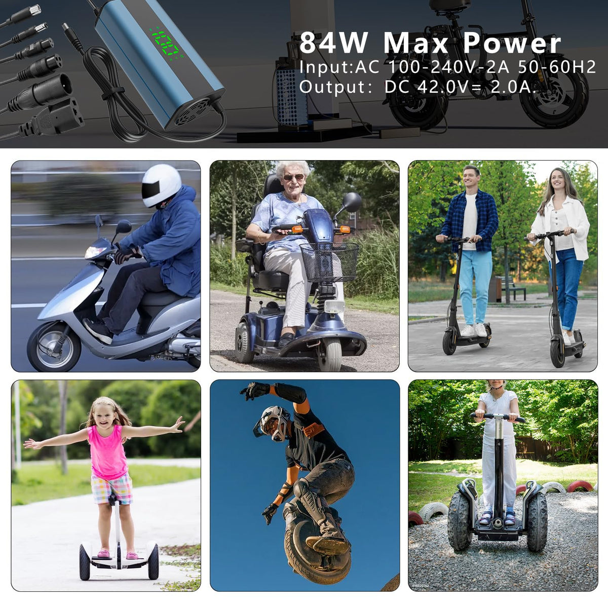 54.6V 2A Electric Scooter Charger with 6-in-1 Universal Plug V495