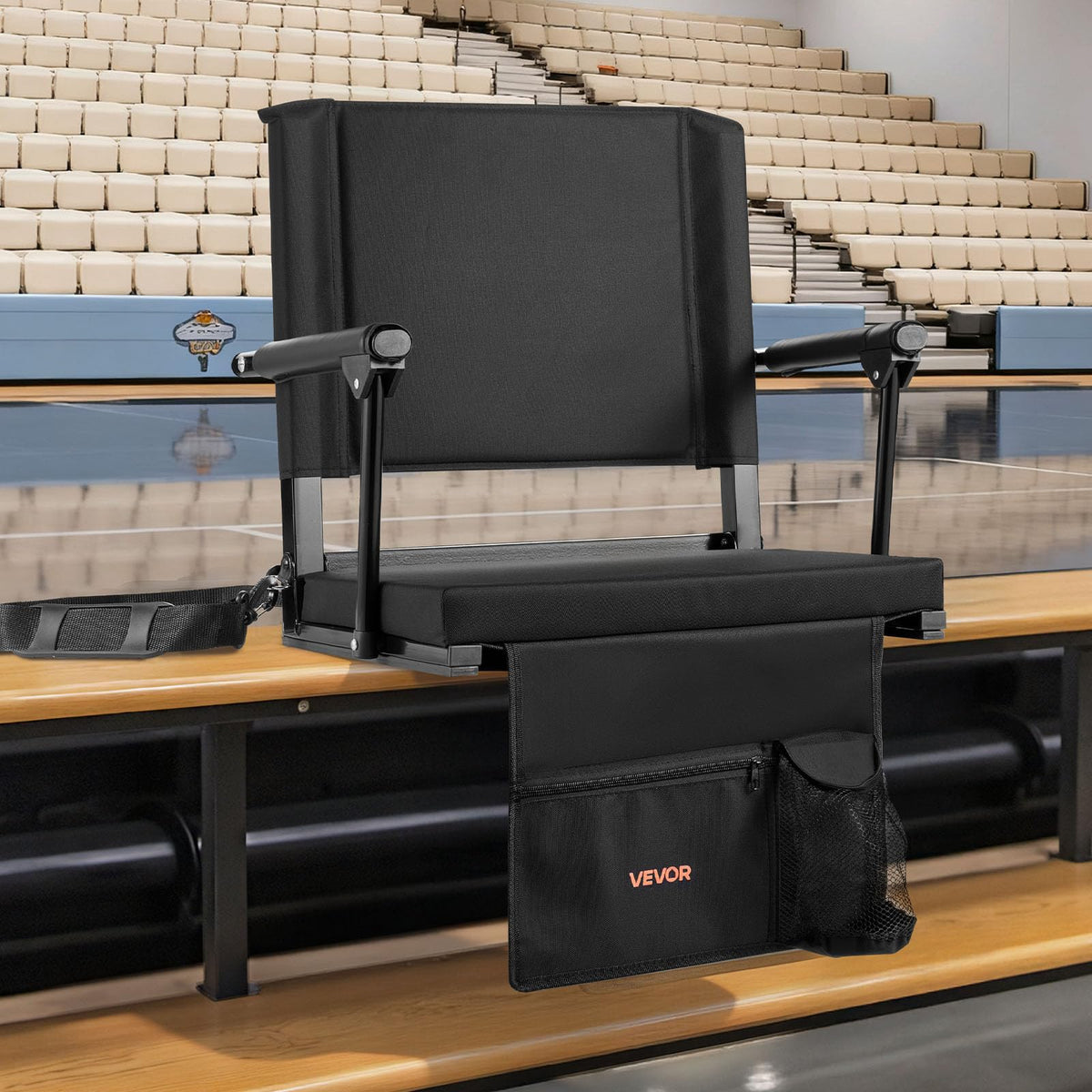 Portable Bleacher Seat with Armrest, Back Support and Cup Holder, Black U55080