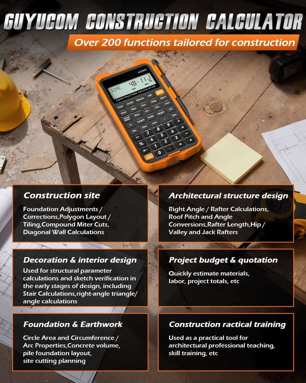 Construction Calculator with Writing Tablet N508