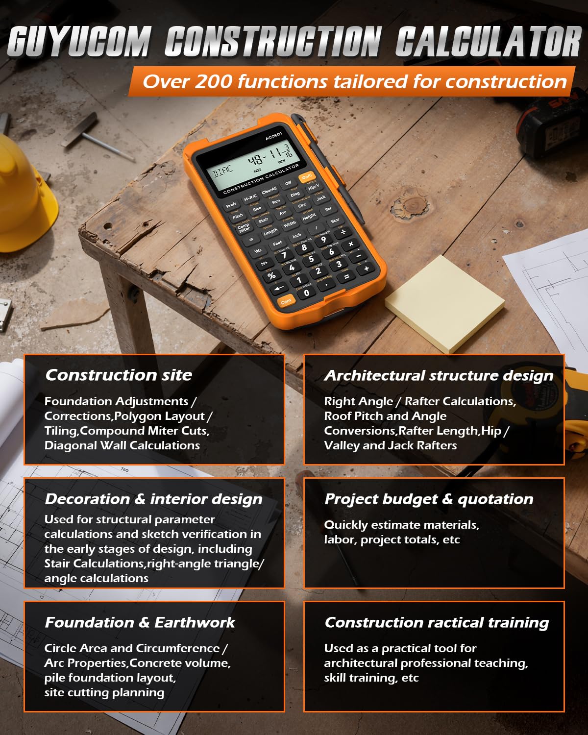Construction Calculator with Writing Tablet N508