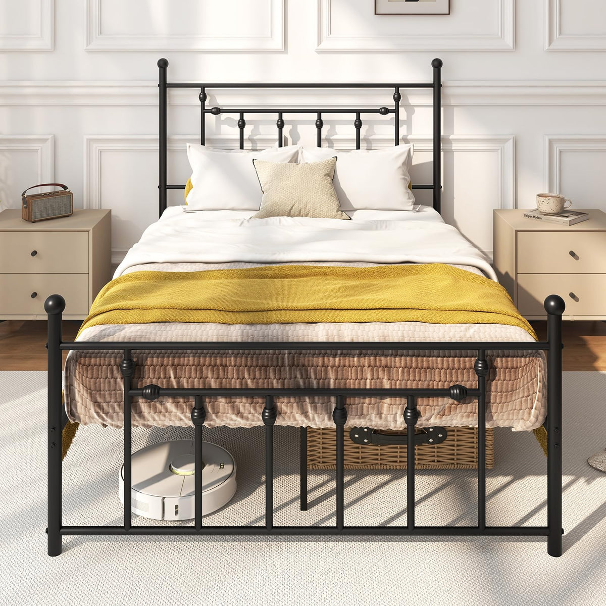 Black Full Size Metal Bed Frame with Headboard & Footboard H565