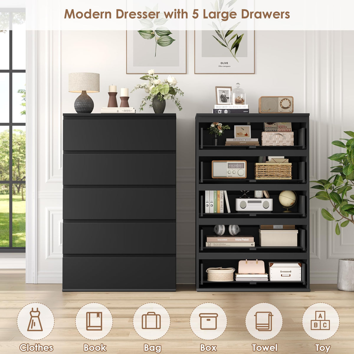 Black 5 Drawer Dresser F77909