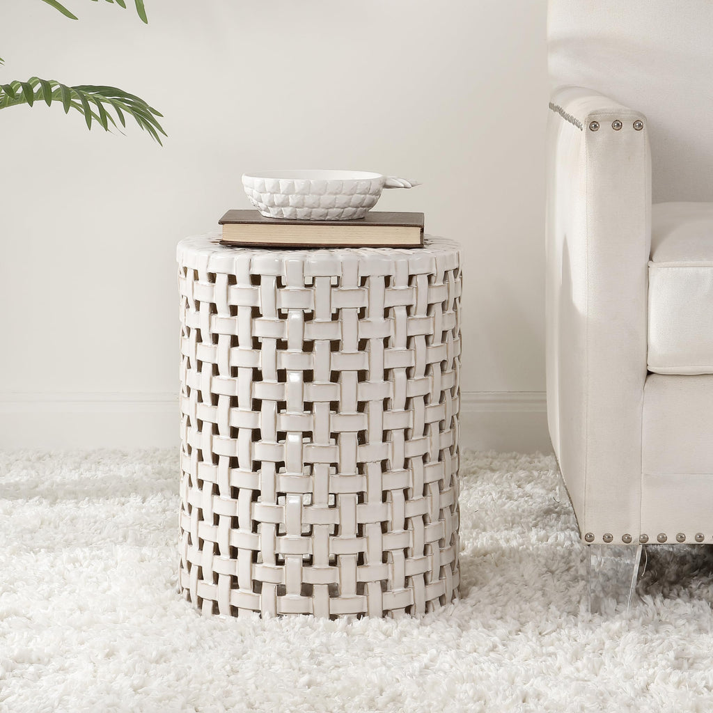 Cream Ceramic Decorative Accent Garden Stool Z4698