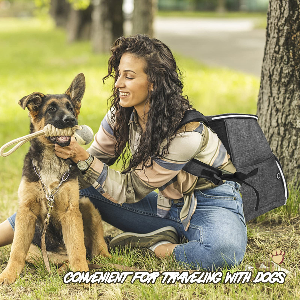 Dog Travel Bag Backpack with 2 Silicone Collapsible Bowls and 2 Food Baskets Grey S526