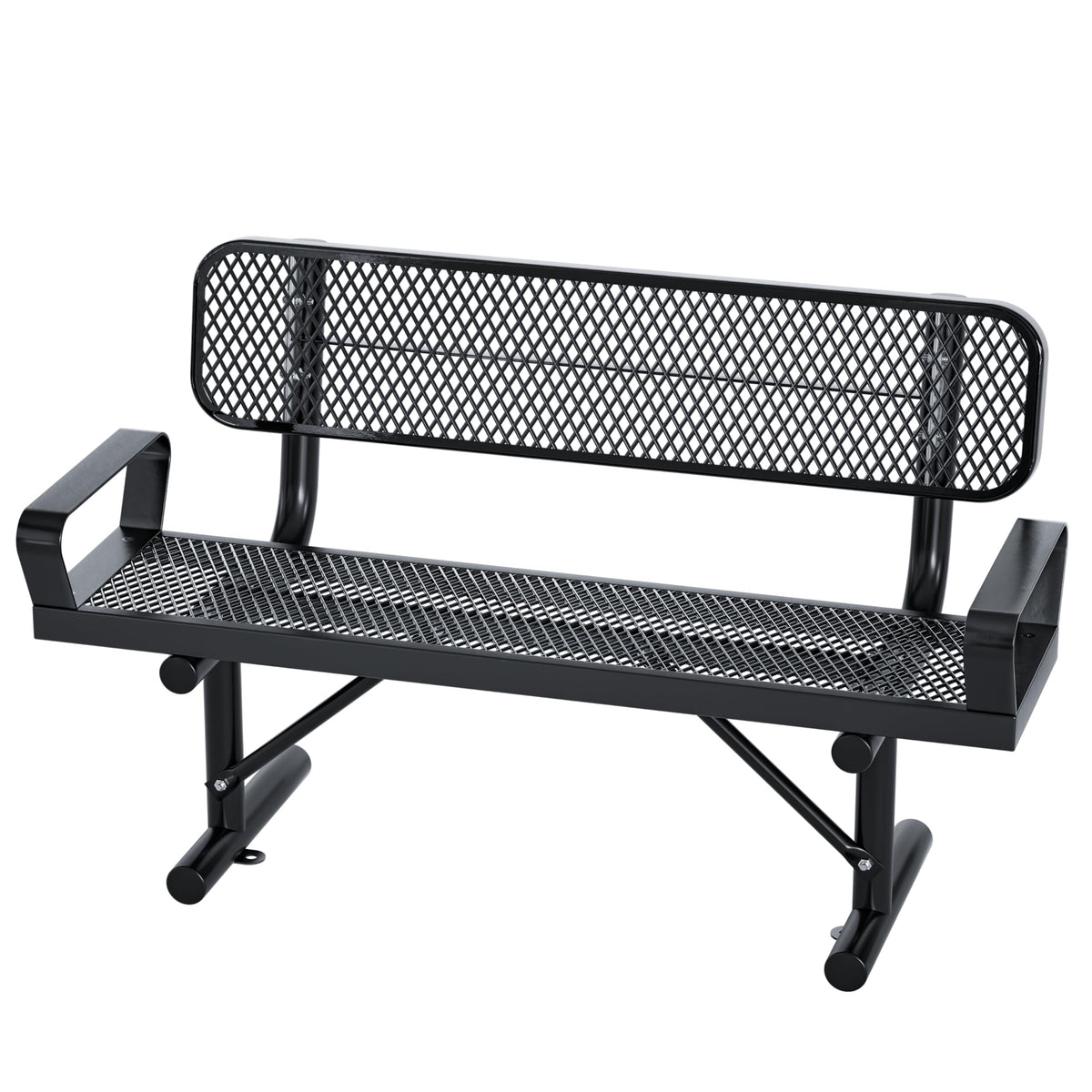 4FT Black Metal Garden Bench with Backrest O57161