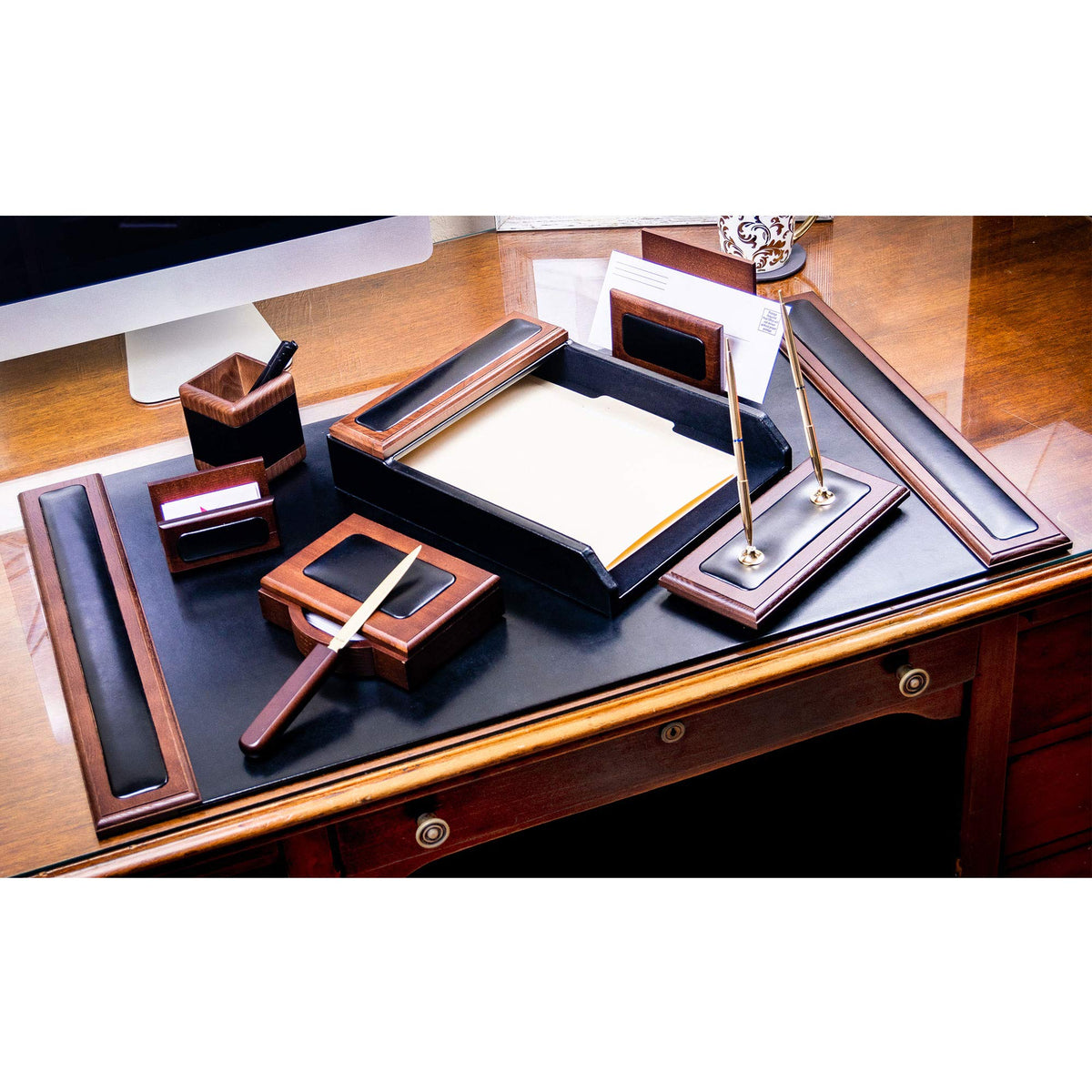 Wood & Leather Desk Set 8 Piece L76141