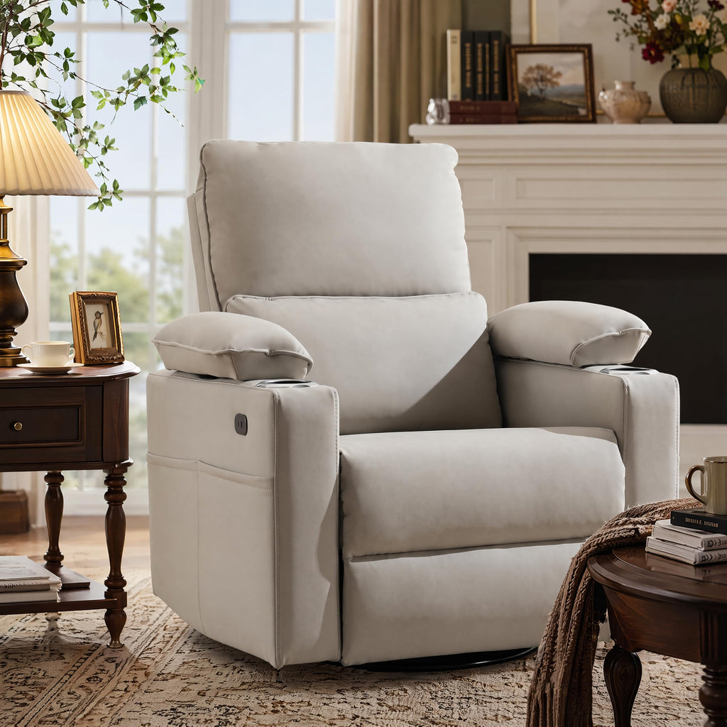 Oversized Power Swivel Rocker Recliner with Heating and Massage, Faux Leather, Grey R75185