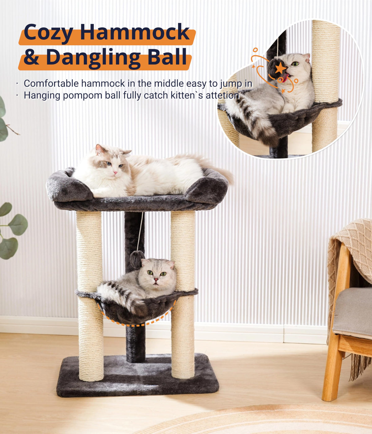 28" Cat Tree with Hammock and Removable Cover U9055
