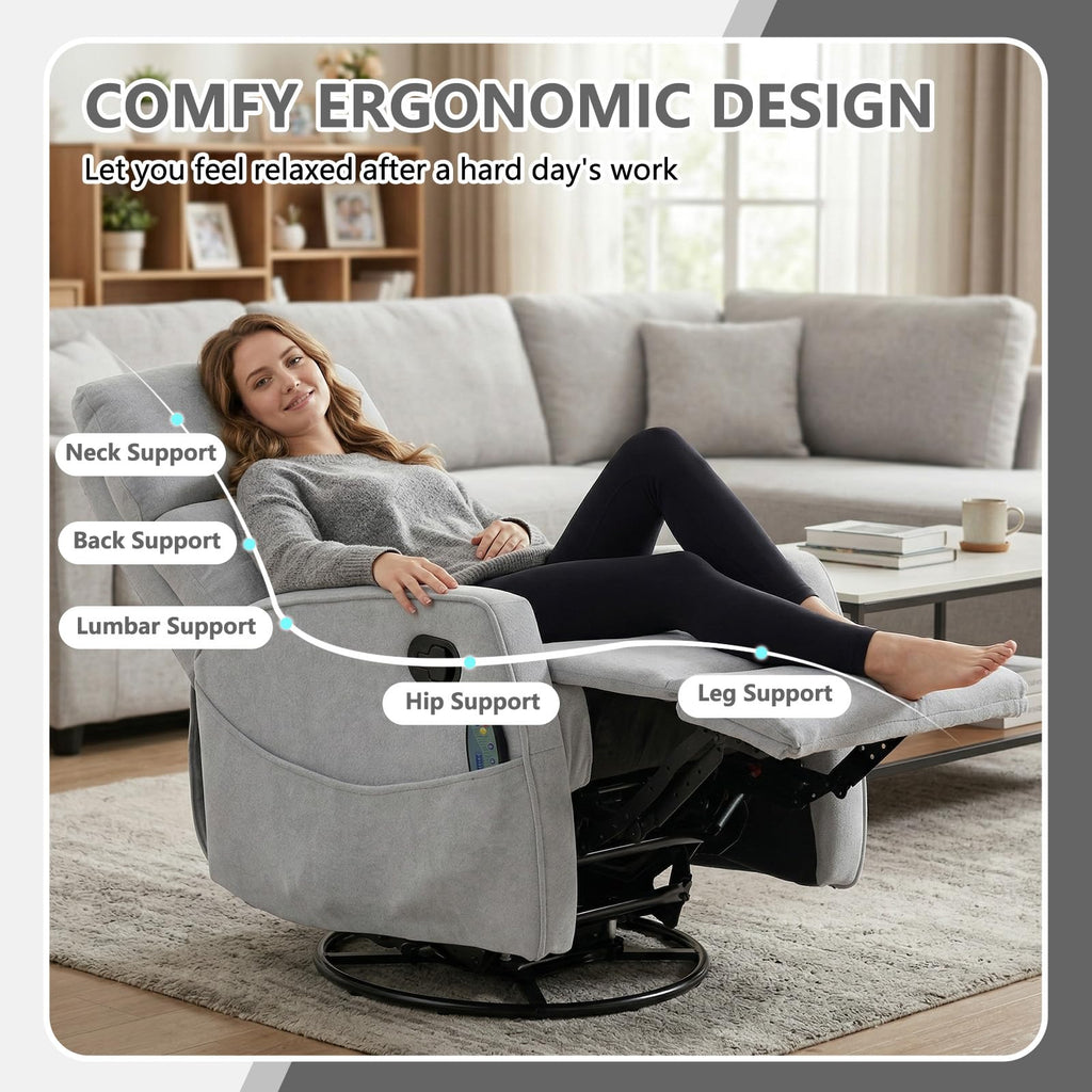 Small White Velvet Recliner Rocking Chair with Heat and Massage D495