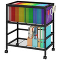 Black 2-Tier Rolling Metal File Cart with Storage Shelf G55528