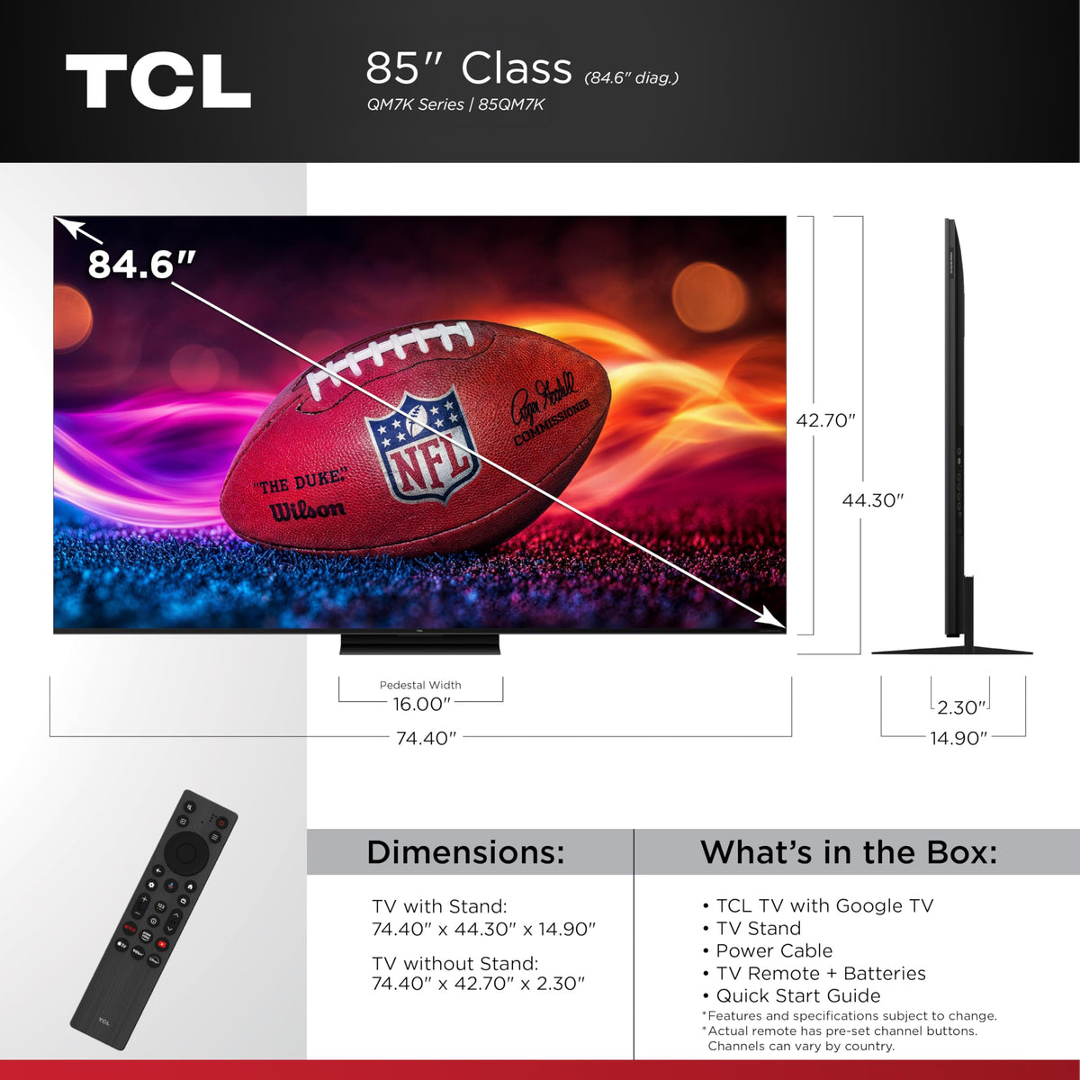 85 Inch Mini LED QLED 4K HDR Smart Google TV R722