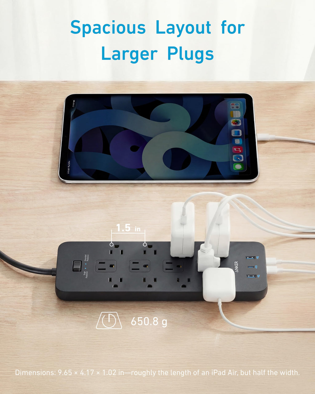 Power Strip with Surge Protector, Outlet Extender, 20W, 12 AC K833