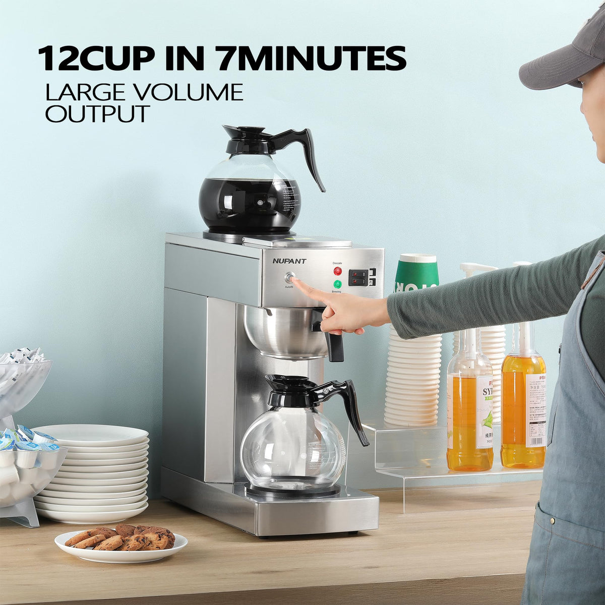 12-Cup Commercial Drip Coffee Maker with 2 Glass Carafes and 2 Warmers G6859