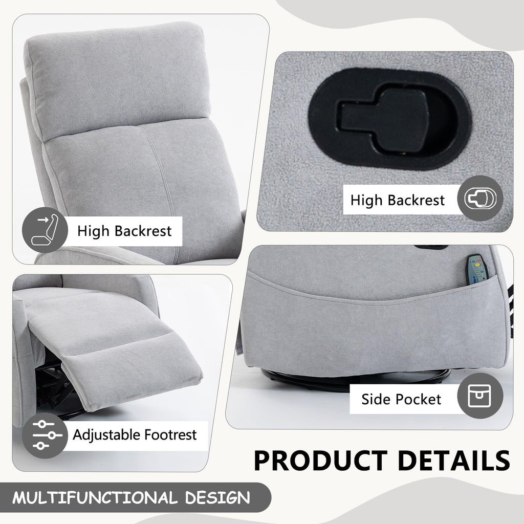 Small White Velvet Recliner Rocking Chair with Heat and Massage D495
