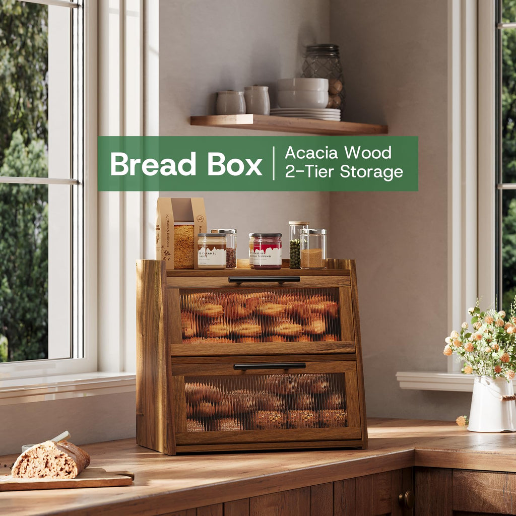 Acacia Wood 2-Layer Bread Box H541256