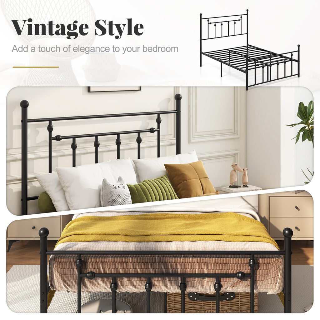 Black Full Size Metal Bed Frame with Headboard & Footboard H565