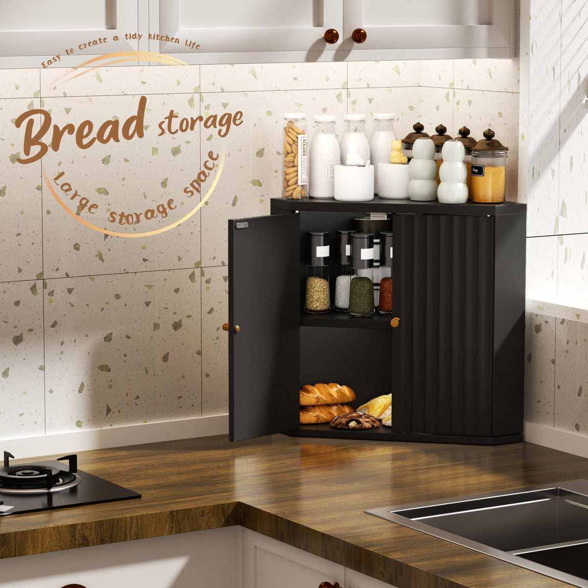 Black Corner Bread Box E5690